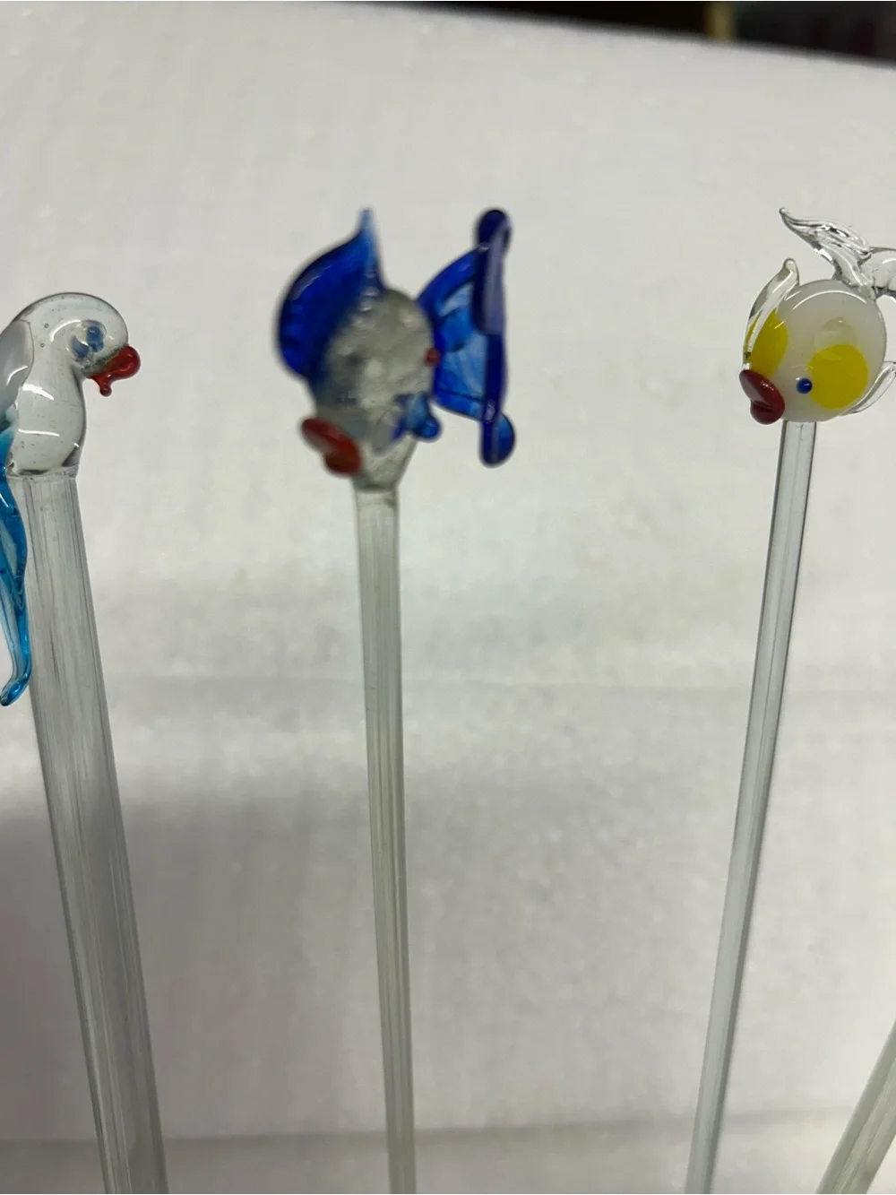Handmade Glass Fish Drink Stirrer Set - Blue & Clear pop